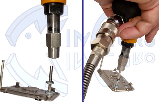 Inseritore pneumatico magnetico per anelli ferma perno